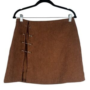 Brown Corduroy‎ Western Festival Gold Accents Fit & Flare Mini Skirt Size Large